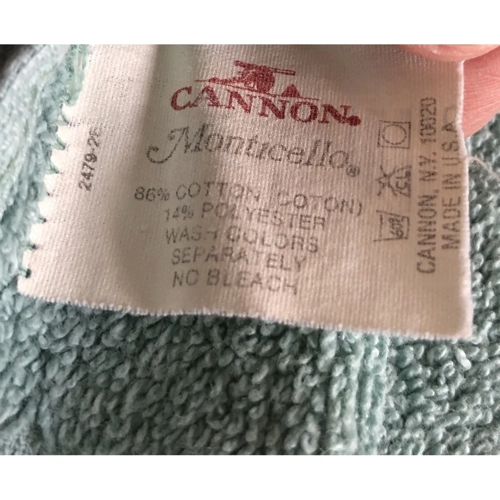 Set 2 Vintage Cannon Monticello Retro MCM Mint Green Bath Towel Set USA